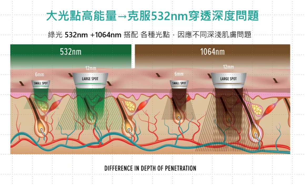 不同的波長可以解決不一樣的肌膚問題